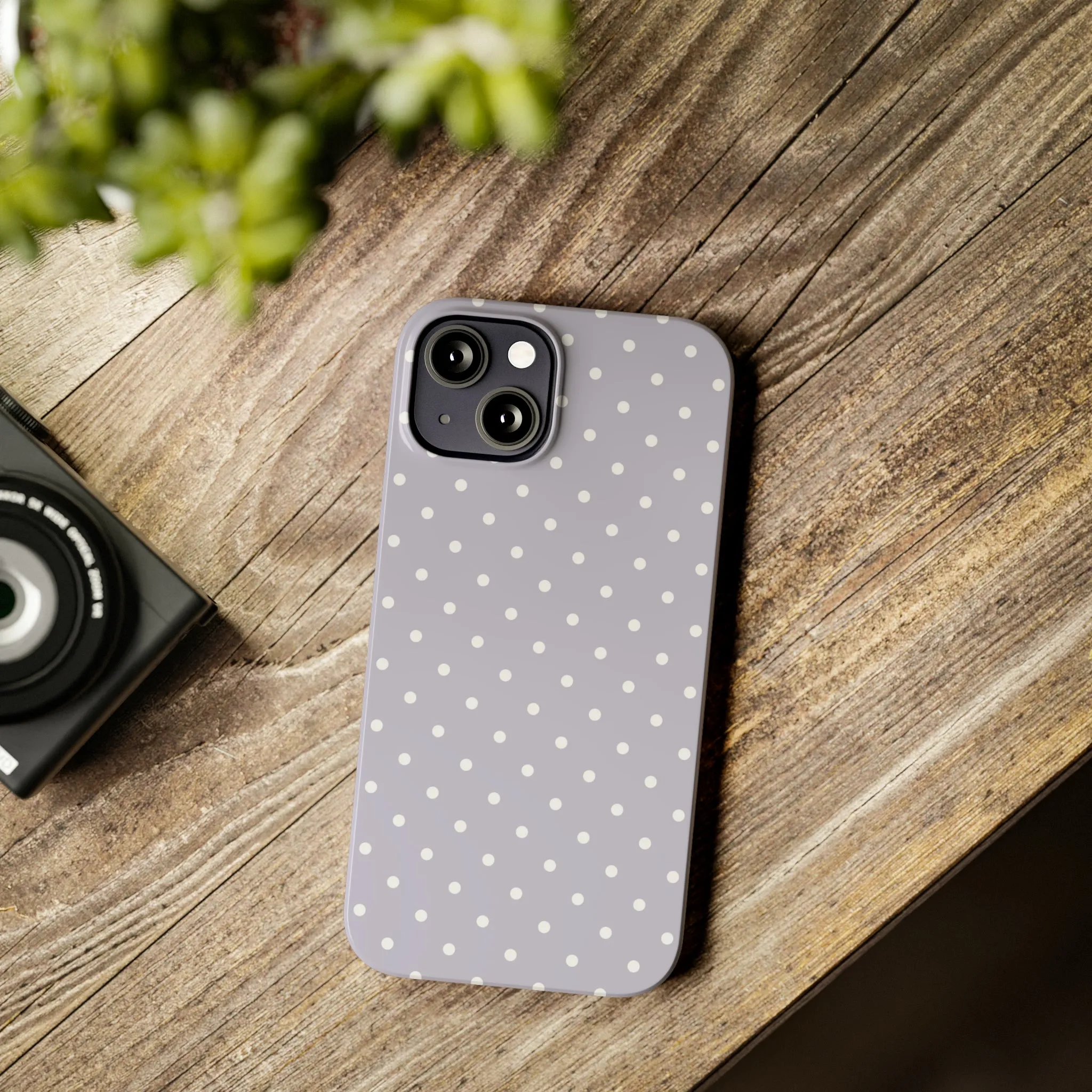 Purple background and white Polka Dots Design Sleek Elegance Wireless-Charging Compatible Phone Case Slim Phone Case compatible with over 20 iphone models