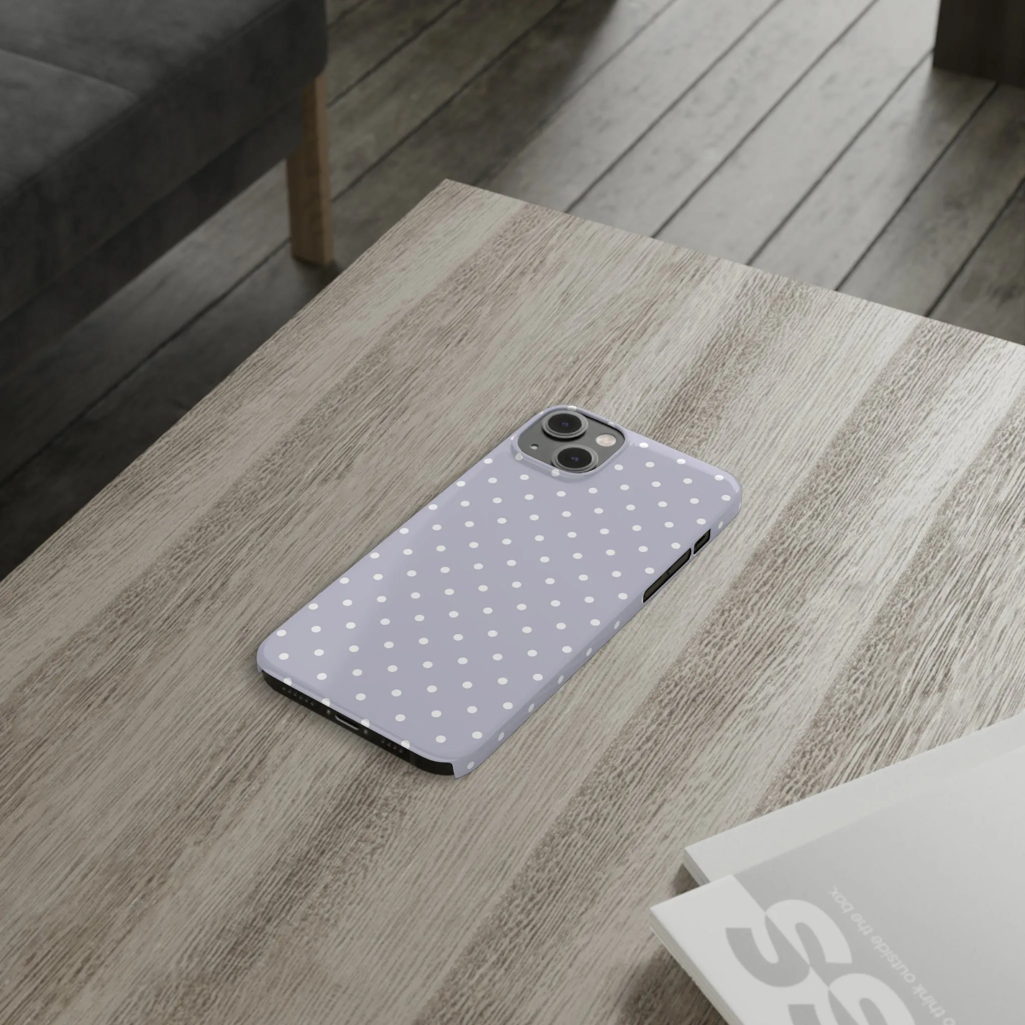 Purple background and white Polka Dots Design Sleek Elegance Wireless-Charging Compatible Phone Case Slim Phone Case compatible with over 20 iphone models