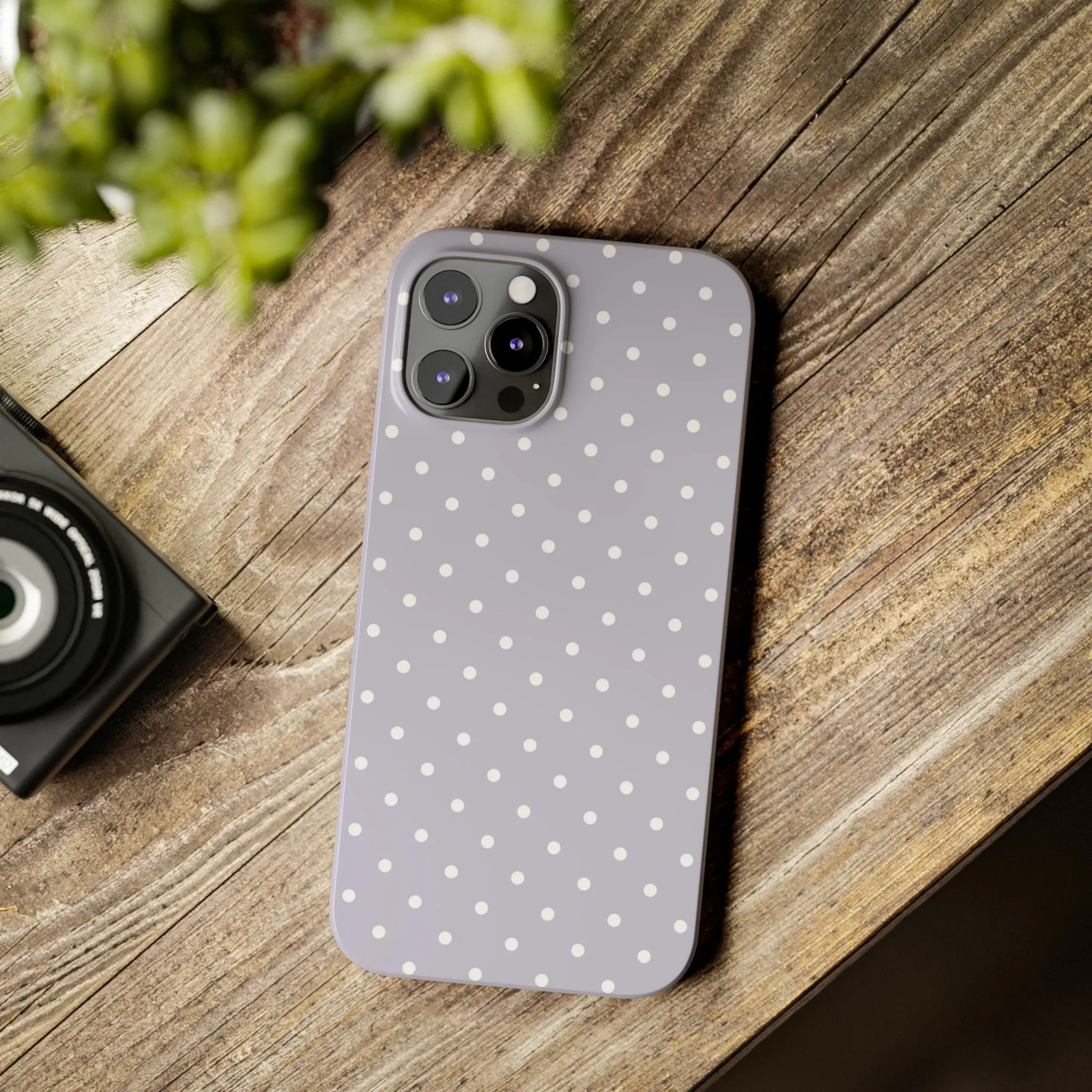 Purple background and white Polka Dots Design Sleek Elegance Wireless-Charging Compatible Phone Case Slim Phone Case compatible with over 20 iphone models