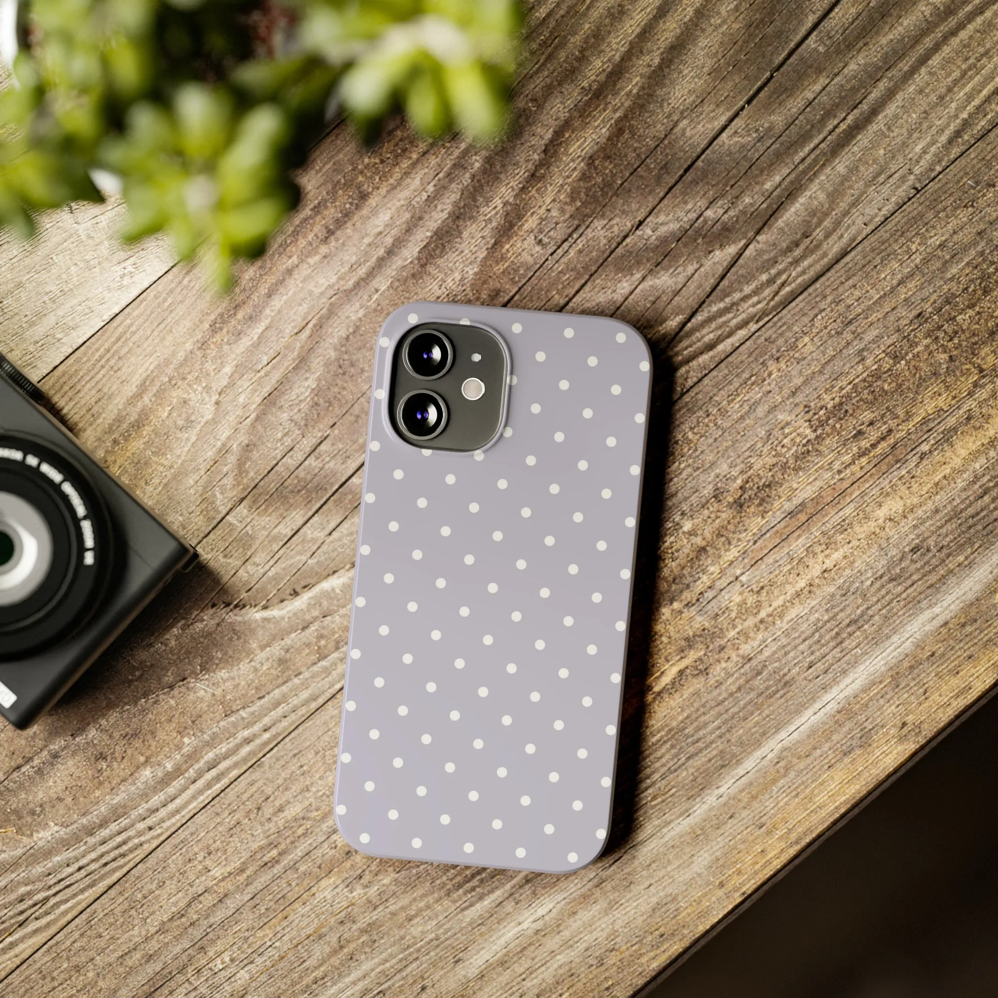 Purple background and white Polka Dots Design Sleek Elegance Wireless-Charging Compatible Phone Case Slim Phone Case compatible with over 20 iphone models