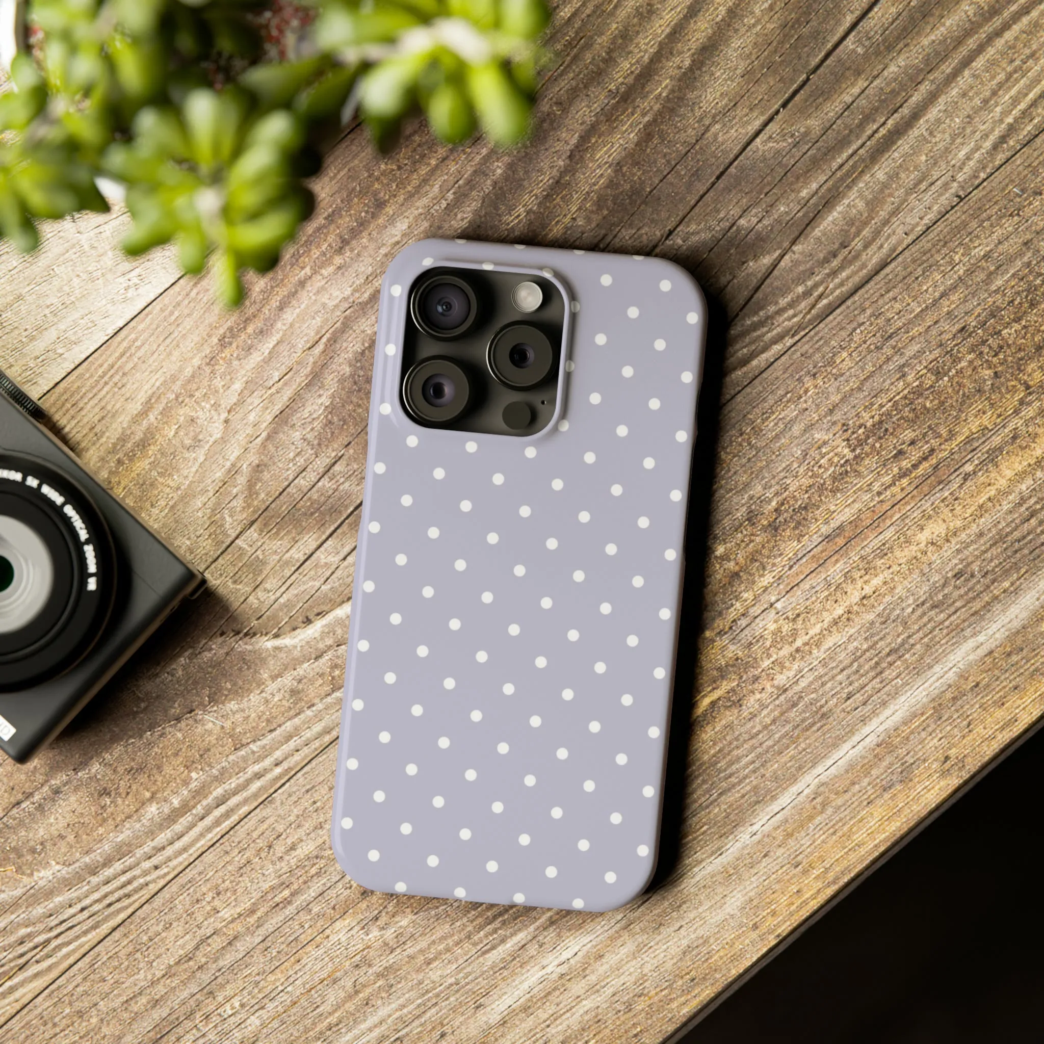 Purple background and white Polka Dots Design Sleek Elegance Wireless-Charging Compatible Phone Case Slim Phone Case compatible with over 20 iphone models