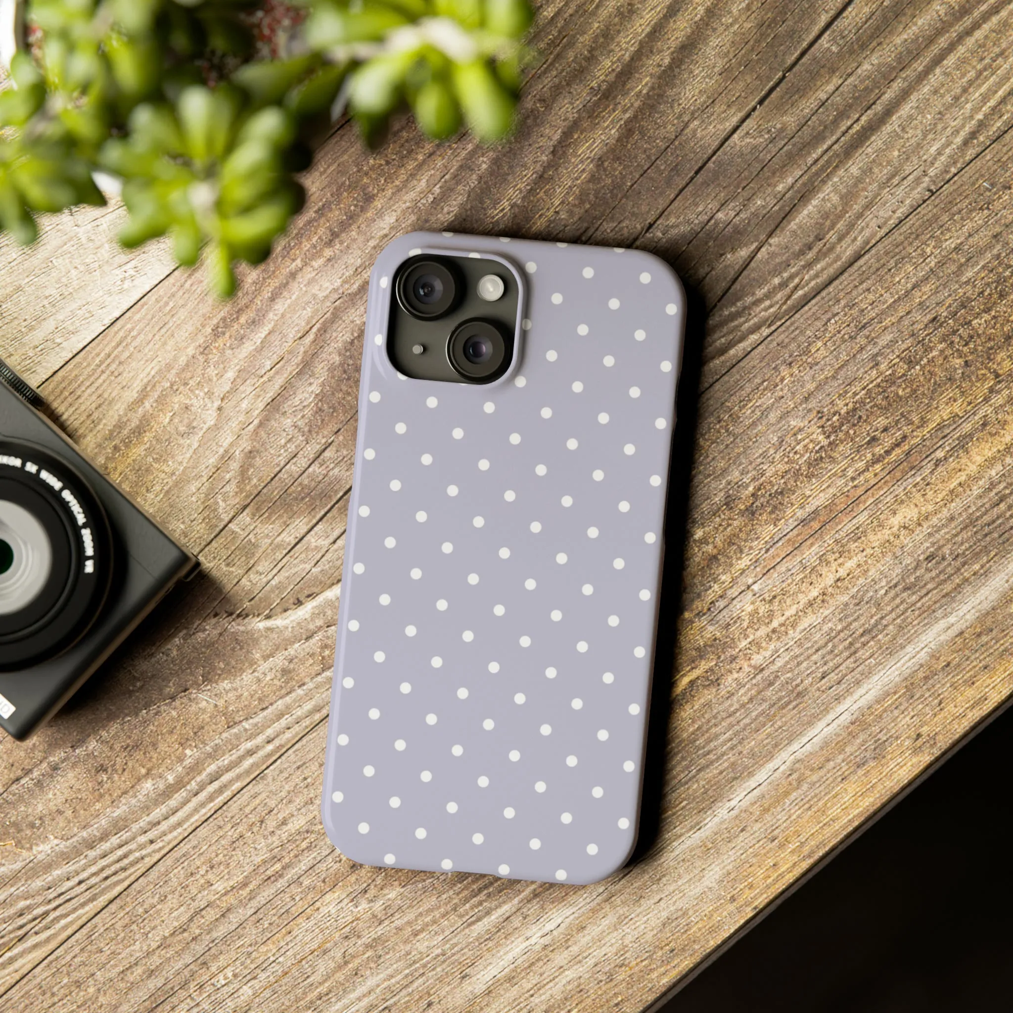 Purple background and white Polka Dots Design Sleek Elegance Wireless-Charging Compatible Phone Case Slim Phone Case compatible with over 20 iphone models