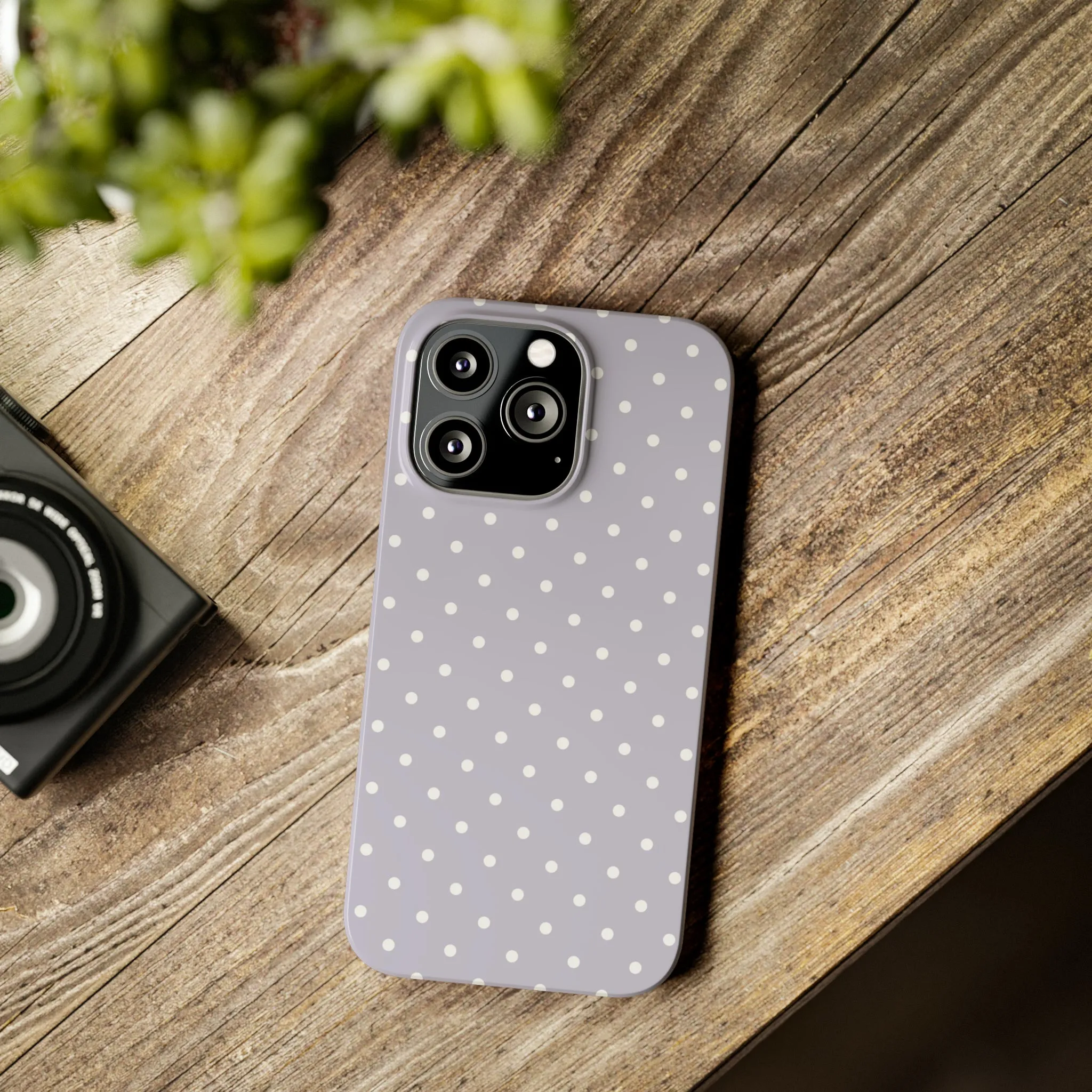 Purple background and white Polka Dots Design Sleek Elegance Wireless-Charging Compatible Phone Case Slim Phone Case compatible with over 20 iphone models