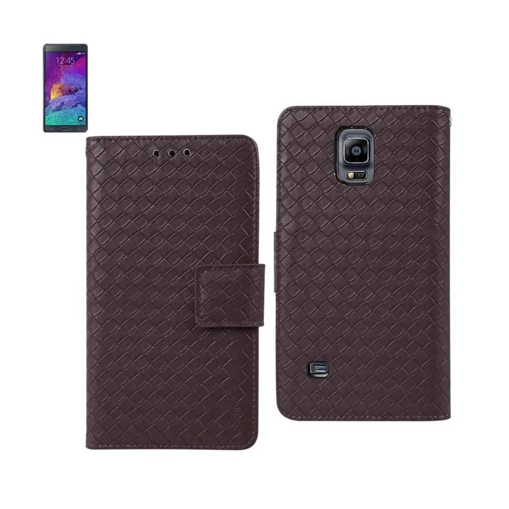 Reiko Wallet Case 3 In 1 For Samsung Galaxy Note 4 Braided Pattern Brown