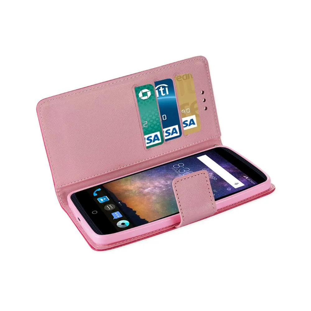 Reiko ZTE Axon Pro 5.5Inches 3 In 1 Wallet Case With Interior Leather-Like Material & Polymer Cover In Hot Pink