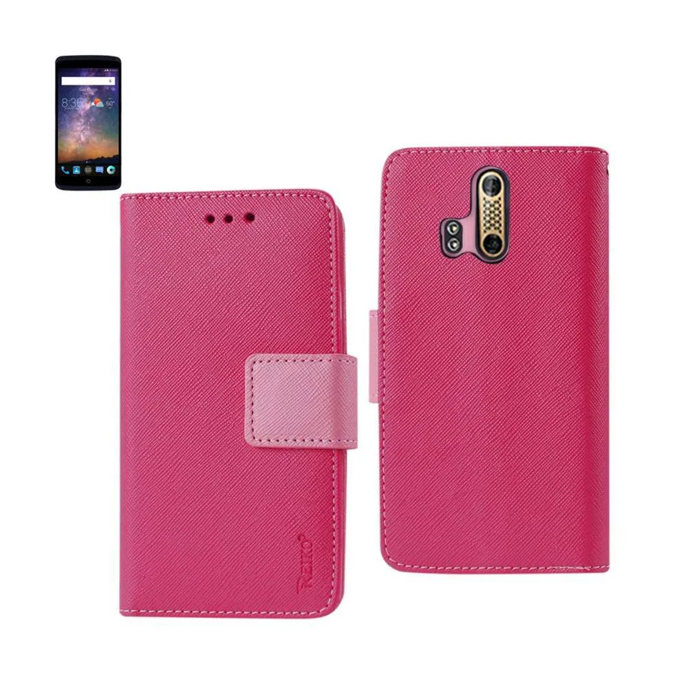 Reiko ZTE Axon Pro 5.5Inches 3 In 1 Wallet Case With Interior Leather-Like Material & Polymer Cover In Hot Pink