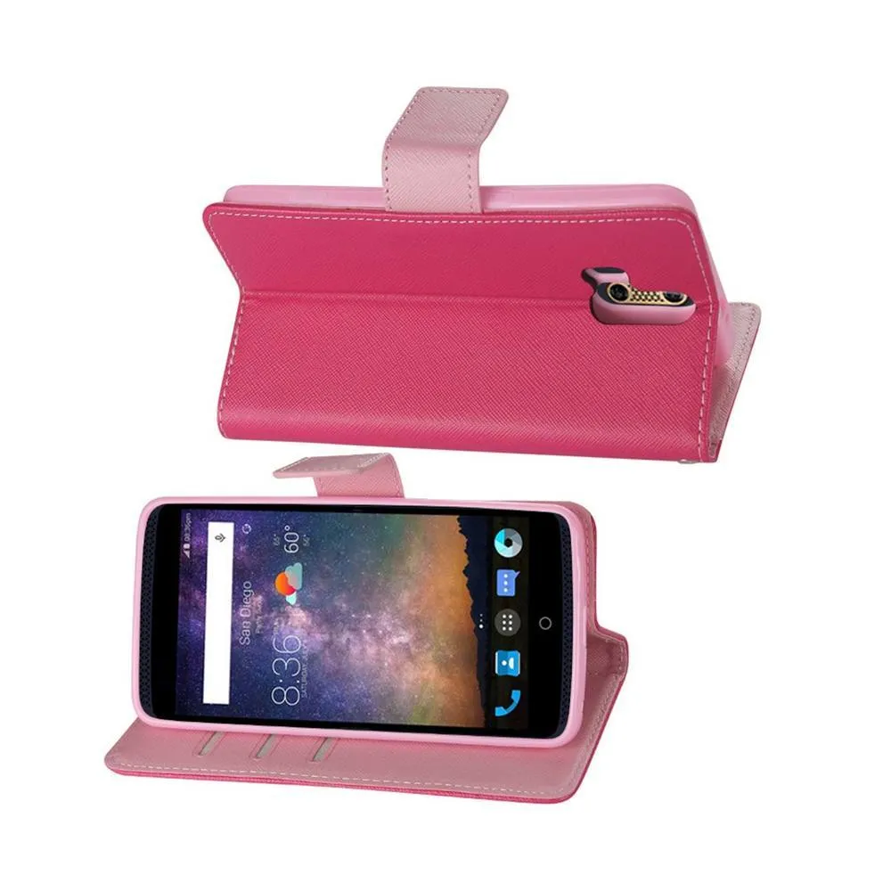 Reiko ZTE Axon Pro 5.5Inches 3 In 1 Wallet Case With Interior Leather-Like Material & Polymer Cover In Hot Pink