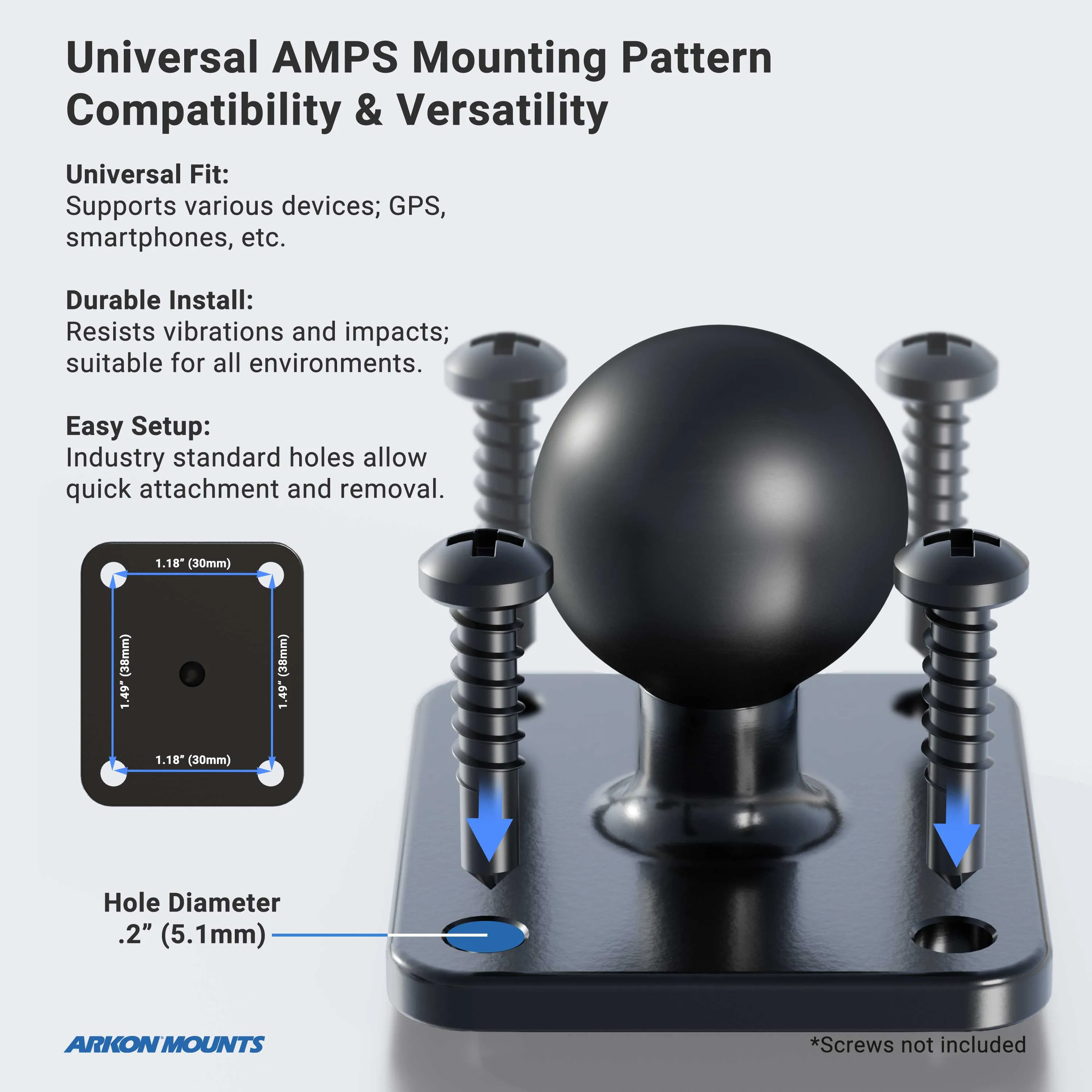 RoadVise® XL Phone and Midsize Tablet Drill Base Mount