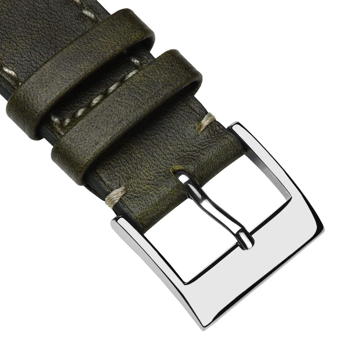 Rochefort Flat Patina Calf Leather Watch Strap - Khaki