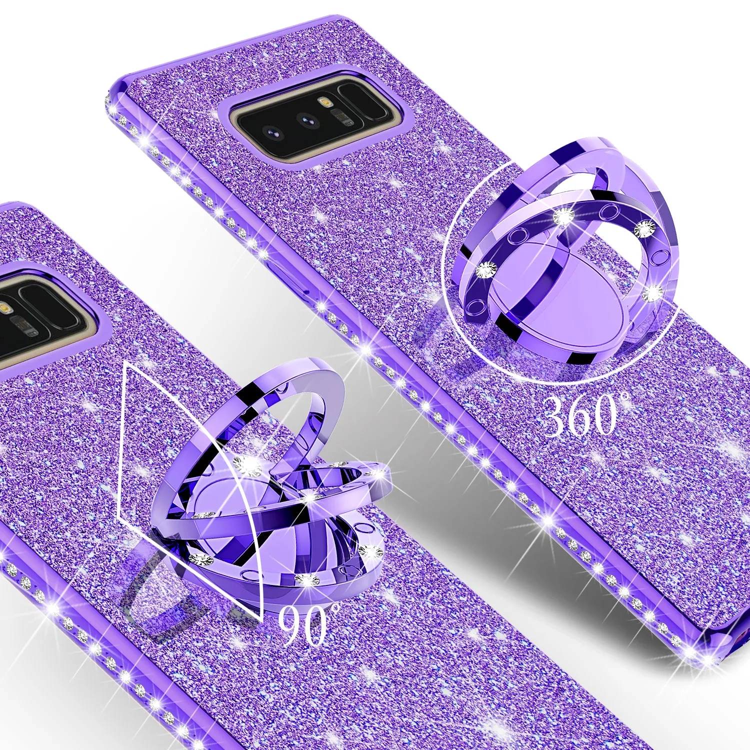 Samsung Galaxy Note 8 Case, Glitter Cute Phone Case Girls with Kickstand,Bling Diamond Rhinestone Bumper Ring Stand Sparkly Luxury Clear Thin Soft Protective Samsung Galaxy Note 8 Case for Girl Women - Purple