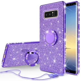 Samsung Galaxy Note 8 Case, Glitter Cute Phone Case Girls with Kickstand,Bling Diamond Rhinestone Bumper Ring Stand Sparkly Luxury Clear Thin Soft Protective Samsung Galaxy Note 8 Case for Girl Women - Purple