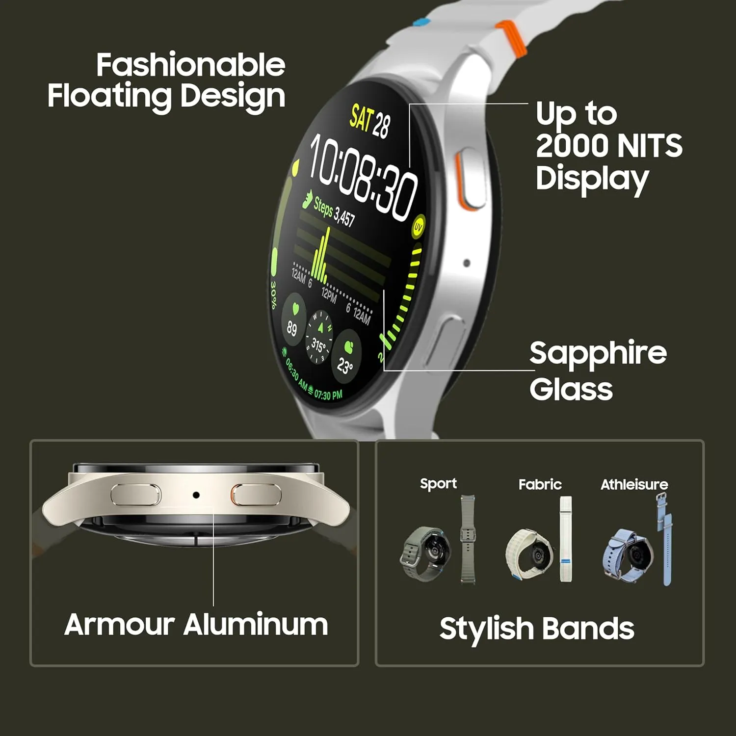 Samsung Galaxy Watch 7 (40mm, Cream, BT) with 3nm Processor | Dual GPS | Sapphire Glass & Armour Aluminum | 5ATM & IP68 | HR, SpO2, BP & ECG Monitor