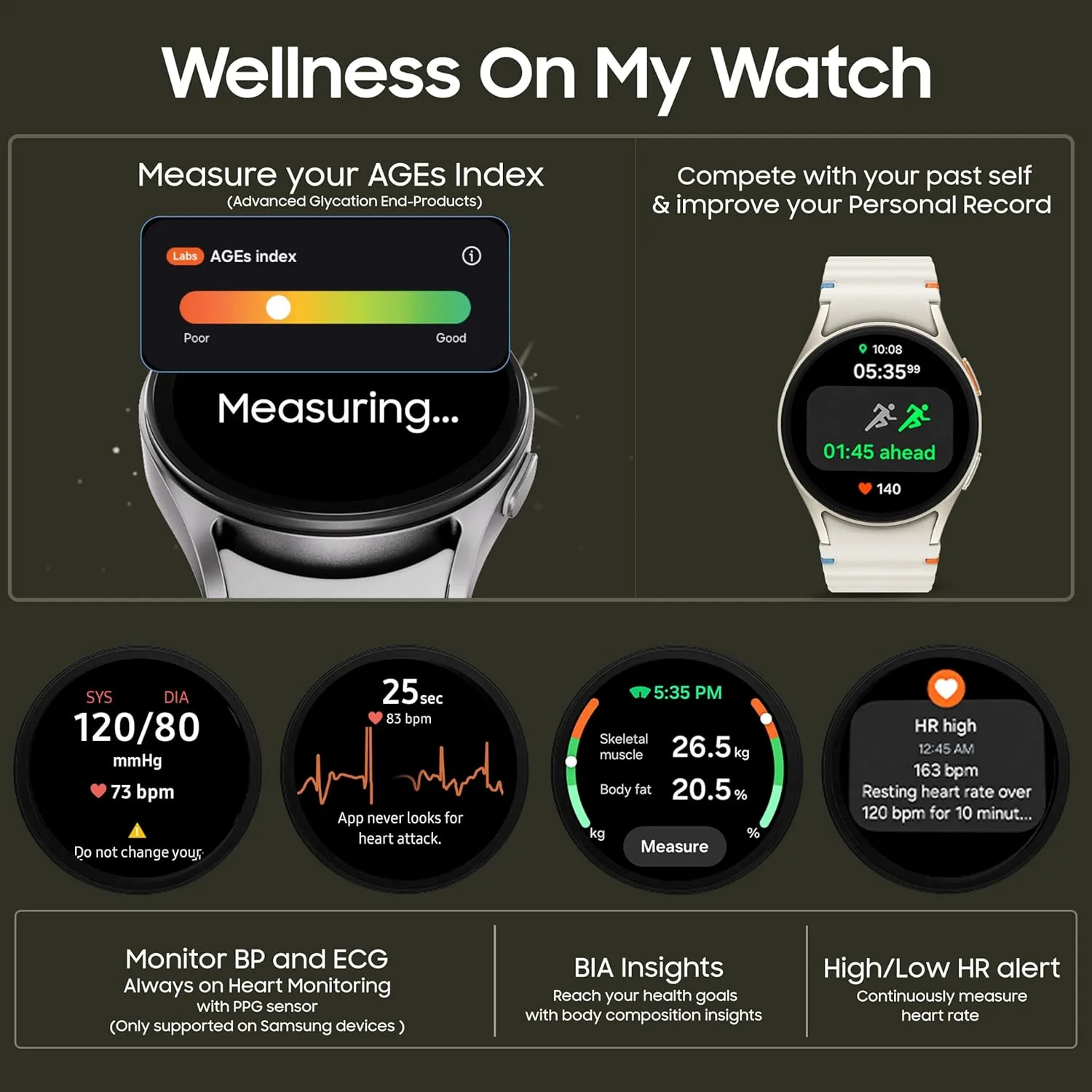 Samsung Galaxy Watch 7 (40mm, Cream, BT) with 3nm Processor | Dual GPS | Sapphire Glass & Armour Aluminum | 5ATM & IP68 | HR, SpO2, BP & ECG Monitor