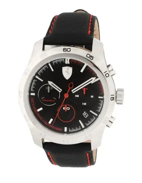 Scuderia Ferrari Primato Chronograph Watch -Stainless Steel -Black Leather Strap