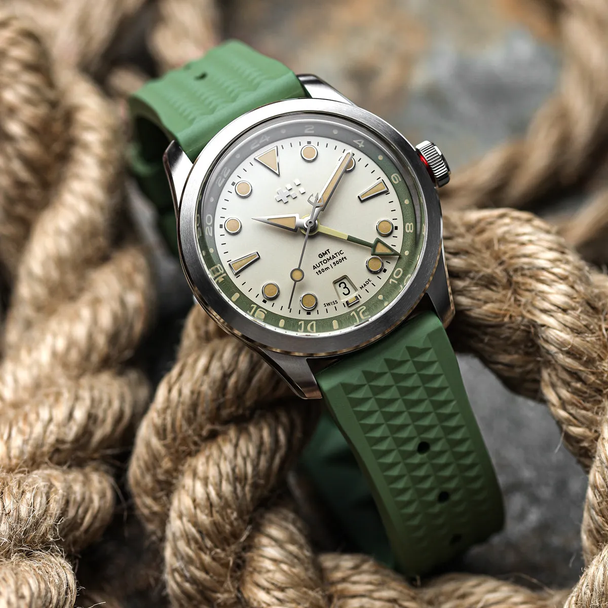 Seacroft Waffle FKM Rubber Dive Watch Strap - Green