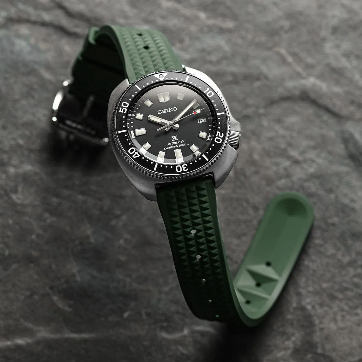 Seacroft Waffle FKM Rubber Dive Watch Strap - Green