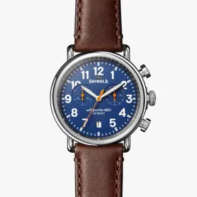 Shinola 41MM "THE RUNWELL CHRONO" Stainless Steel & Leather Strap Watch