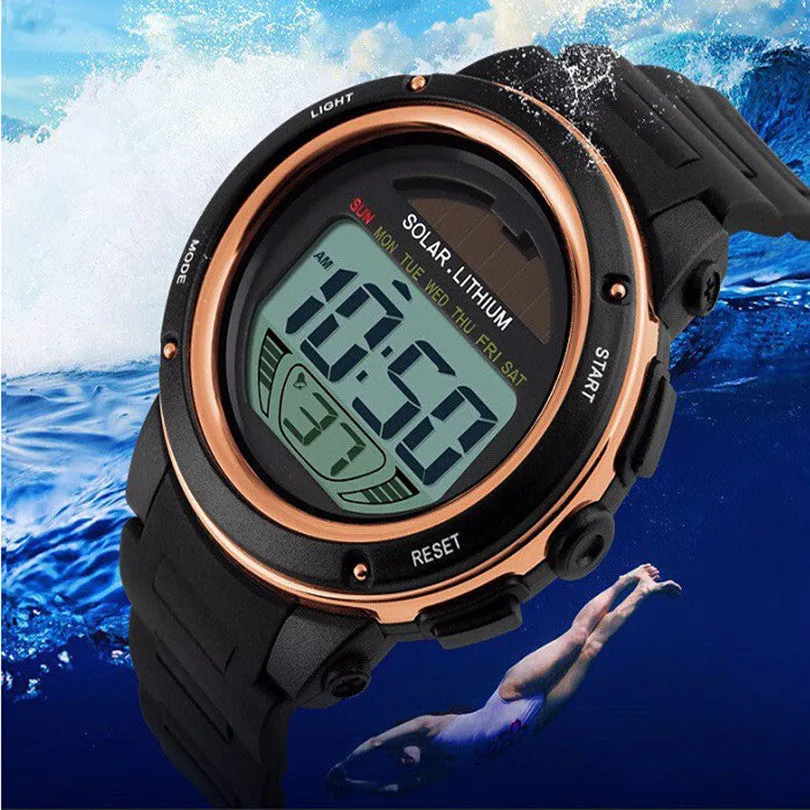 Skmei Solar Digital Men Watches1096 5ATM Waterproof Quartz Power LED Sports women Outdoor Wristwatches relogio masculino watch