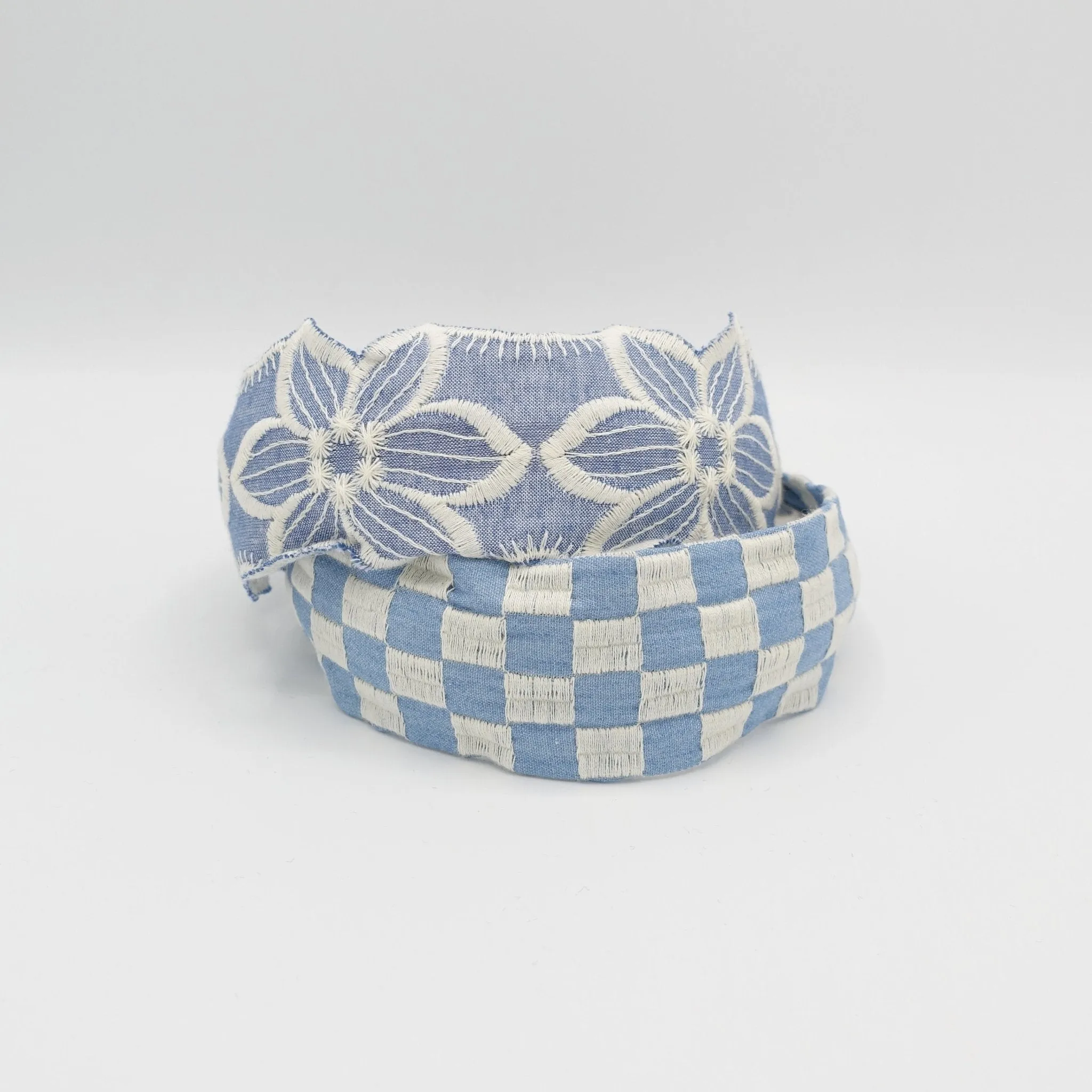 sky blue embroidered pattern flat headband for women