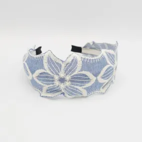 sky blue embroidered pattern flat headband for women