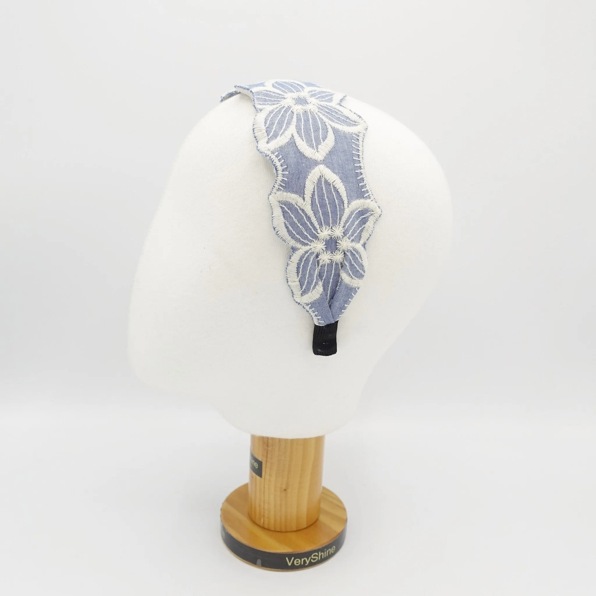 sky blue embroidered pattern flat headband for women