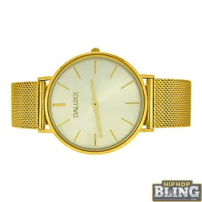 Slim Case Watch Gold Mesh Band Silver Dial