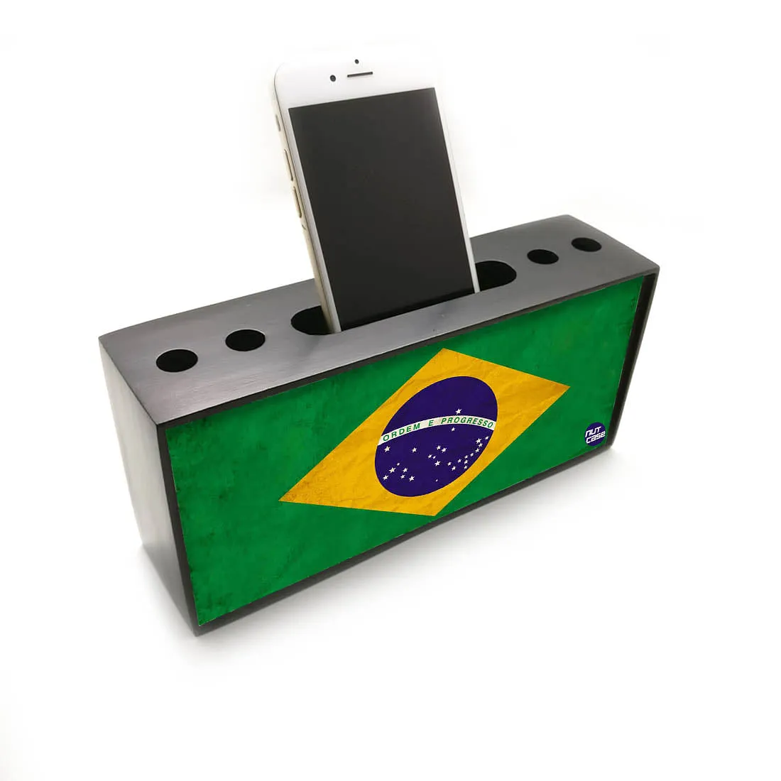 Small Pen Mobile Stand Holder Desk Organizer for Office - Bazil Flag