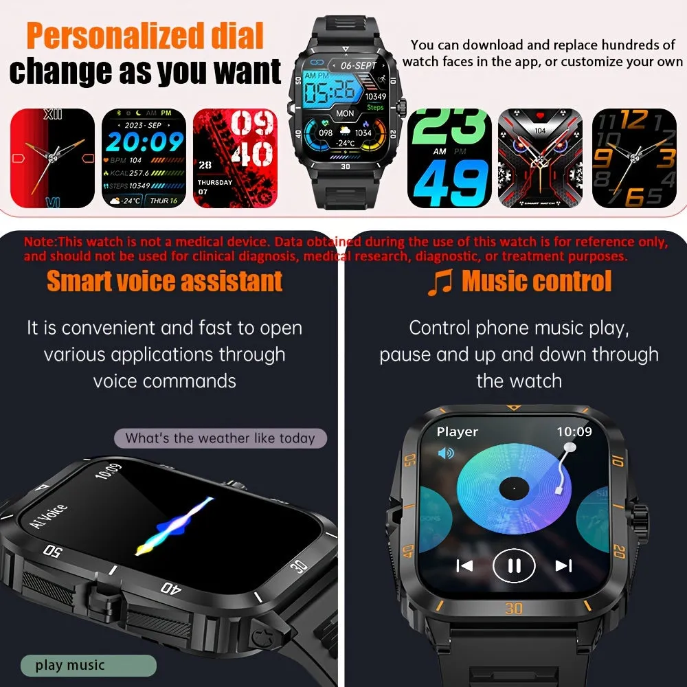 Smart Tactical Military Smartwatch with HD Screen and Wireless Calling