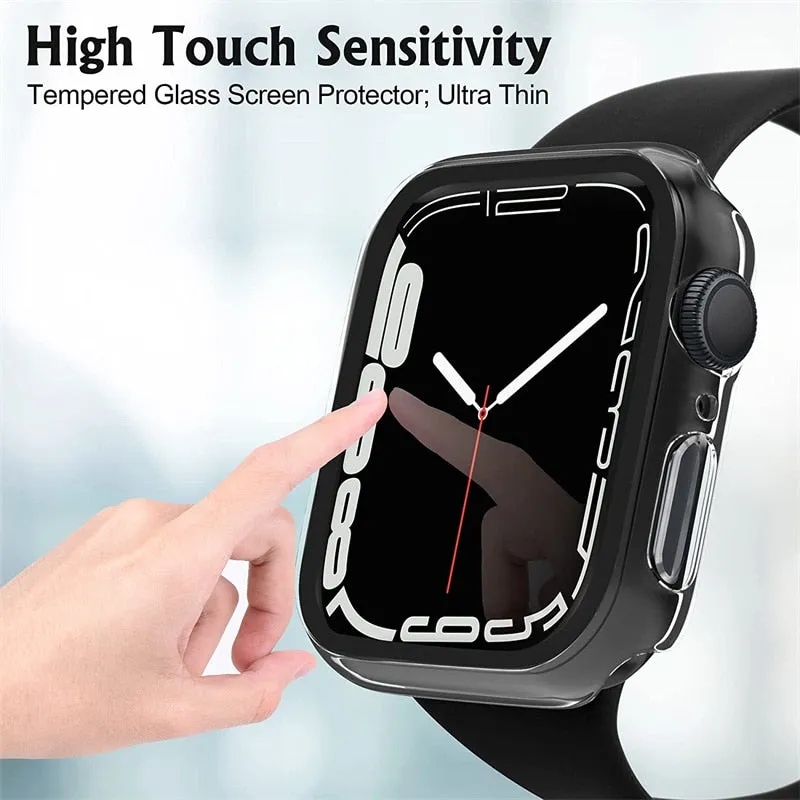 Smart Watch Screen Protector For Apple Watch Case 45mm 41mm 44mm 40mm 42mm 38mm Bumper Tempered Glass