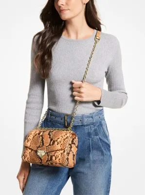 SoHo Large Quilted Snake Embossed Leather Shoulder Bag