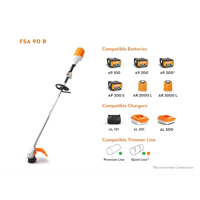 Stihl | FSA 90 R Battery Trimmer | w/ AP 300 S battery & AL 301 charger (FSA90R-AP300S-AL301-COMBO)