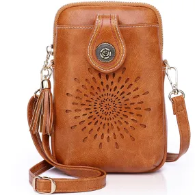 Sunflower Design Small phone Shoulder CrossBody Bag-Brown