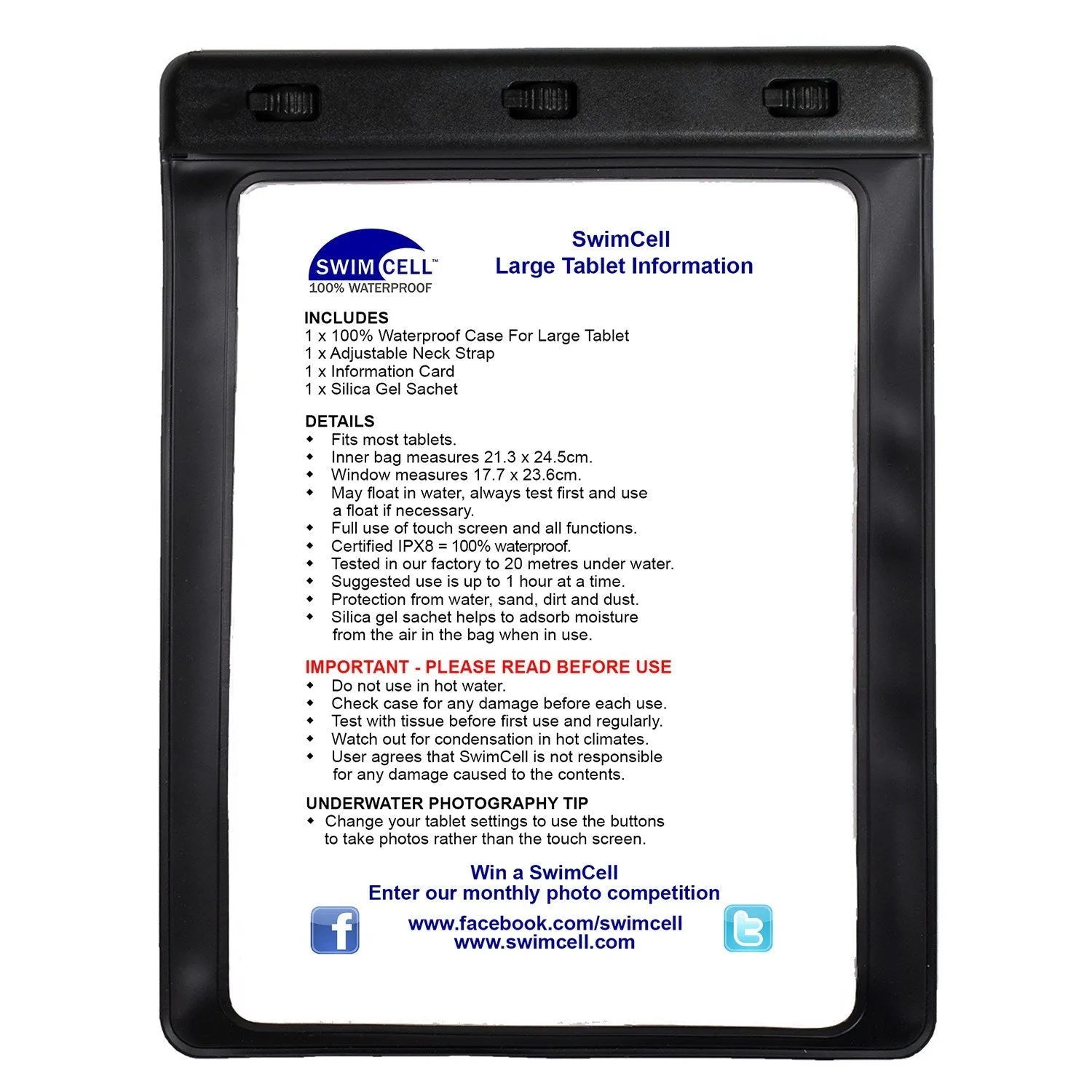 SwimCell Waterproof Tablet Case - Large (up to 21 x 24cm)