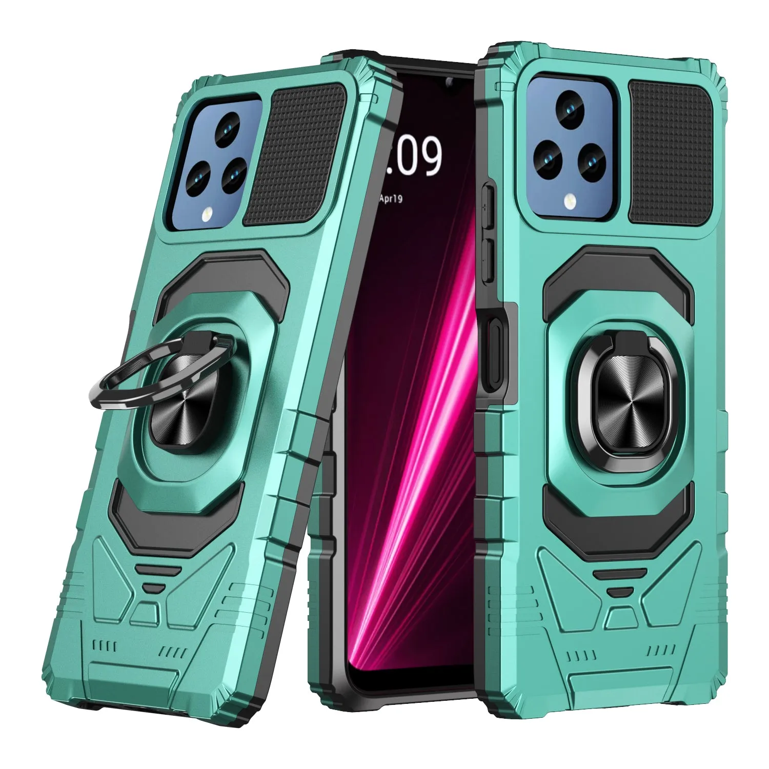 T-Mobile REVVL 6 5G Case [Military Grade] Ring Car Mount Kickstand w/[Tempered Glass] Hybrid Hard PC Soft TPU Shockproof Protective Case - Teal