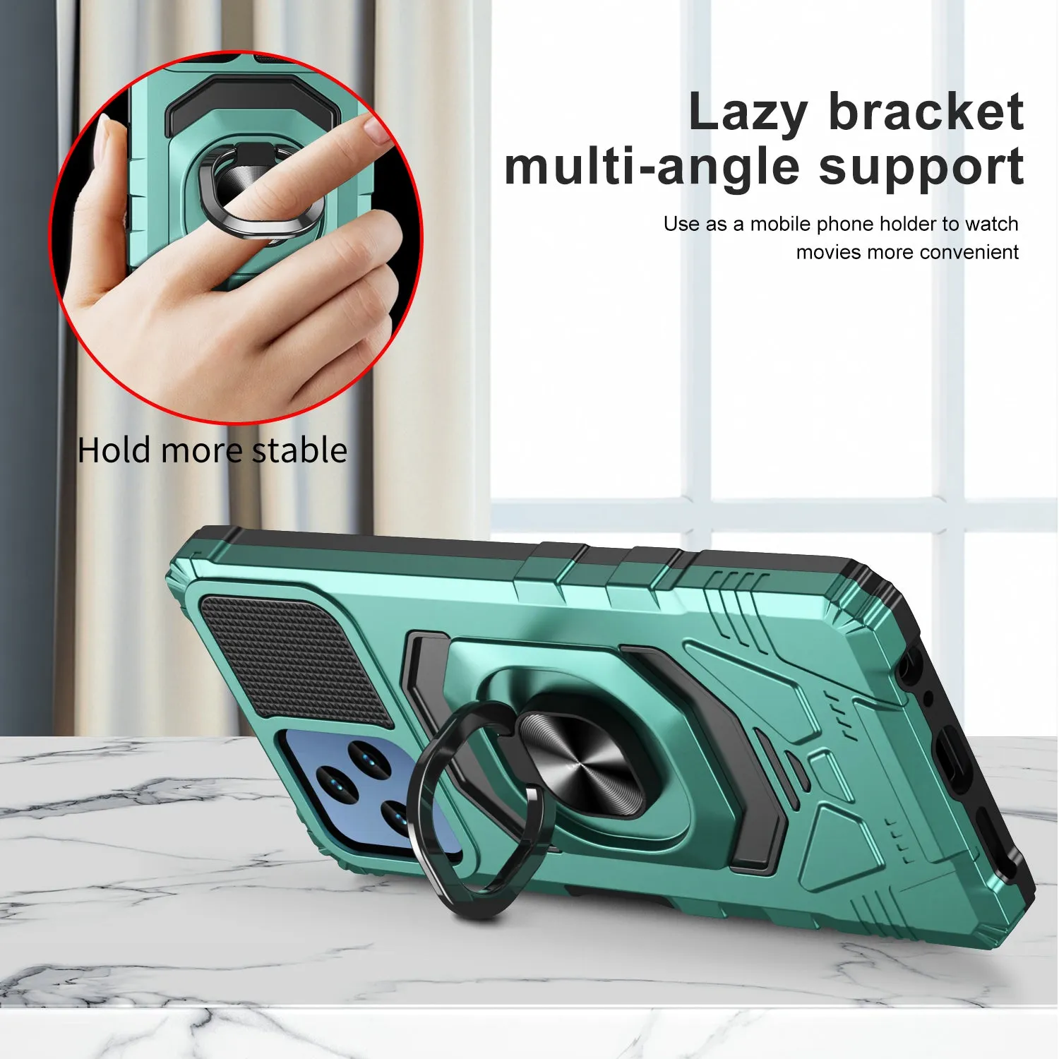 T-Mobile REVVL 6 5G Case [Military Grade] Ring Car Mount Kickstand w/[Tempered Glass] Hybrid Hard PC Soft TPU Shockproof Protective Case - Teal