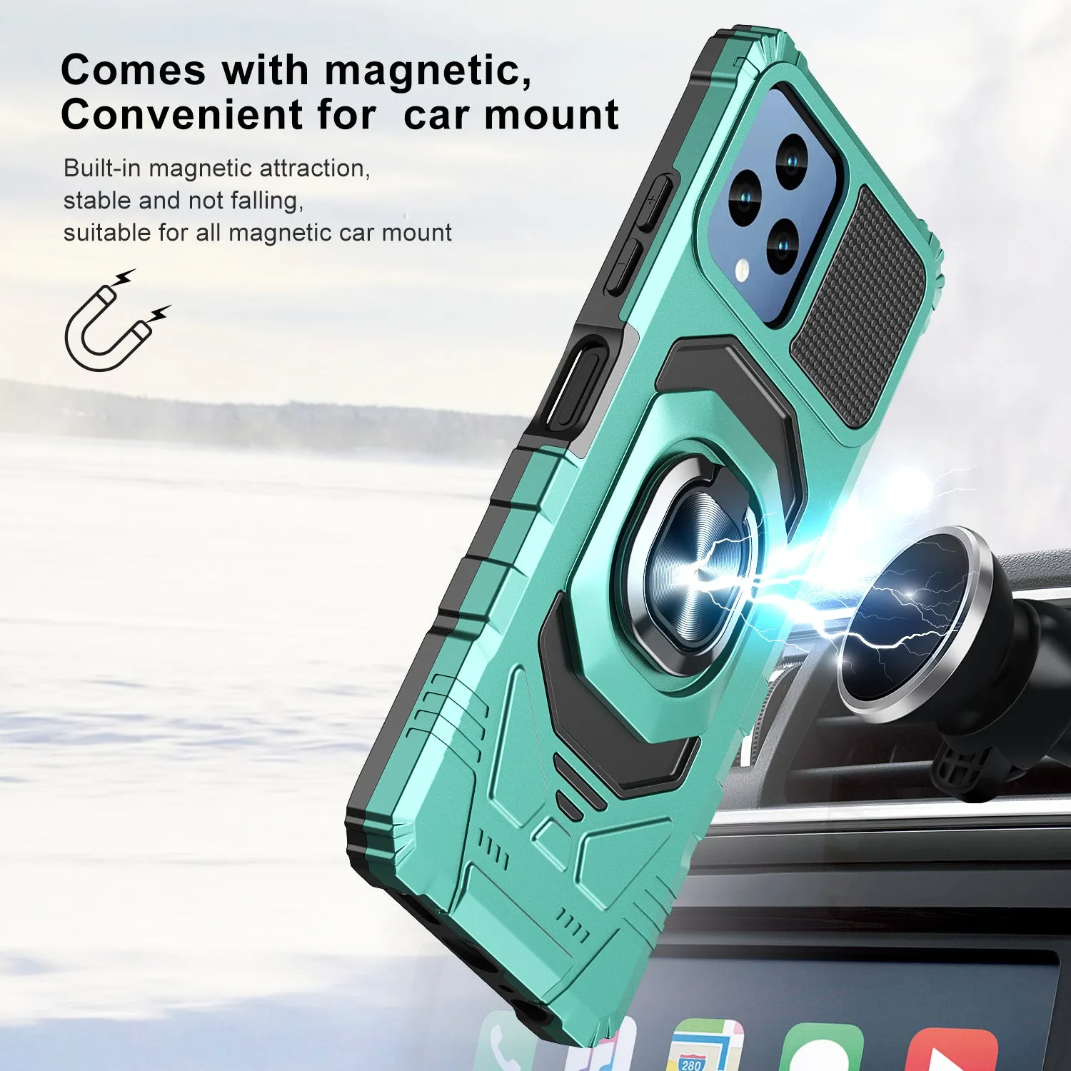 T-Mobile REVVL 6 5G Case [Military Grade] Ring Car Mount Kickstand w/[Tempered Glass] Hybrid Hard PC Soft TPU Shockproof Protective Case - Teal