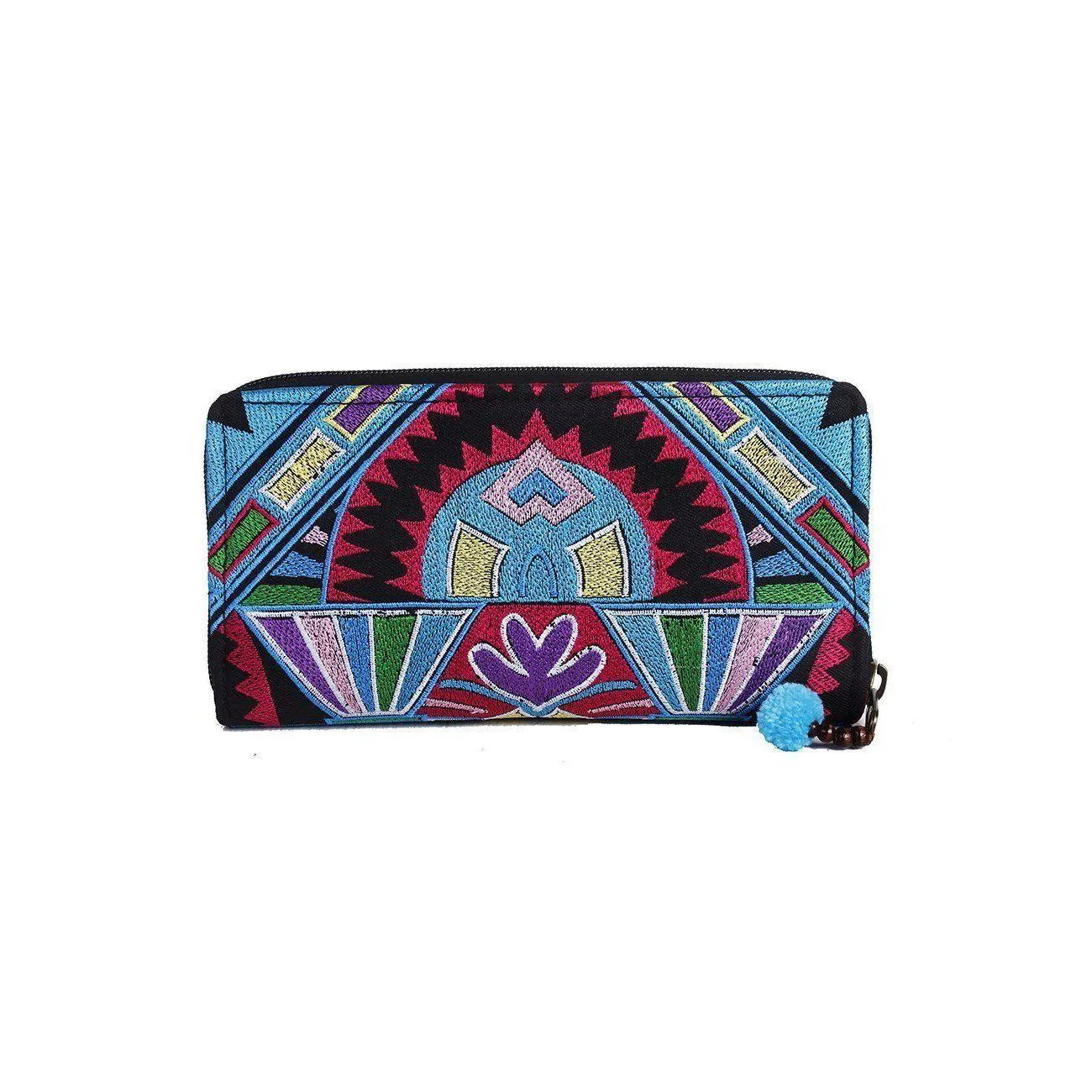 Tahj Embroidered Boho Blue Wallet - Thailand