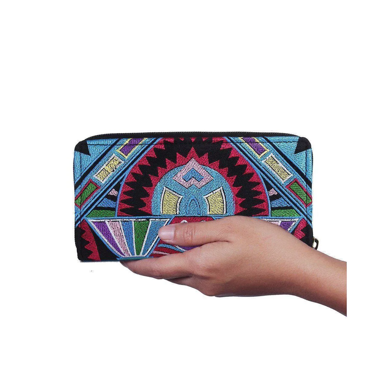 Tahj Embroidered Boho Blue Wallet - Thailand