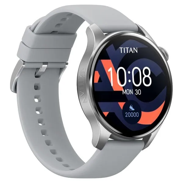 Titan Talk, Smart Watch with Grey Silicone Strap, BT Calling, AI- Voice Assistant, Amoled Display,90156AP03