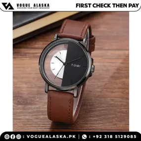 TOMI T-080 Transparent Design Leather Strap Watch For Men