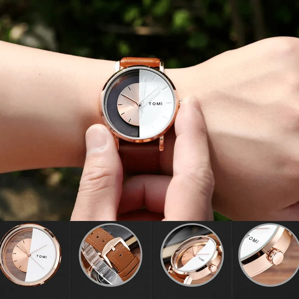 TOMI T-080 Transparent Design Leather Strap Watch For Men