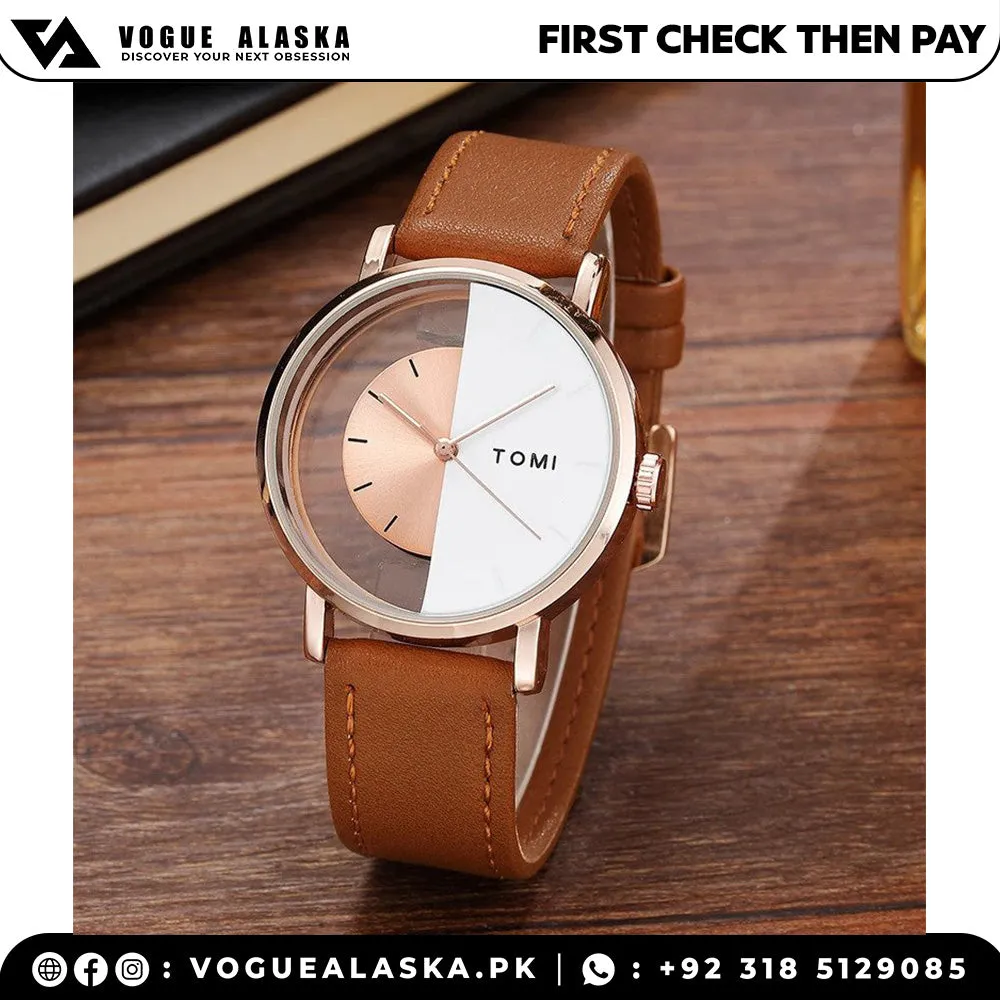 TOMI T-080 Transparent Design Leather Strap Watch For Men