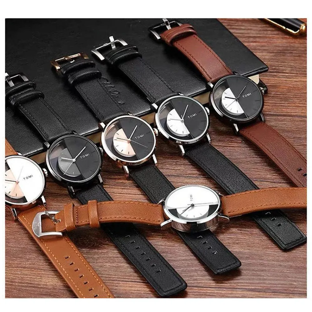 TOMI T-080 Transparent Design Leather Strap Watch For Men