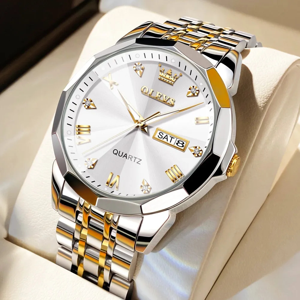 Top Brand Rhombus Mirror Luminous Waterproof  Wristwatch for Men