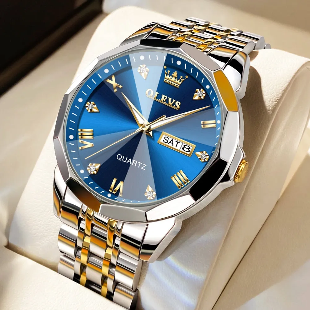 Top Brand Rhombus Mirror Luminous Waterproof  Wristwatch for Men