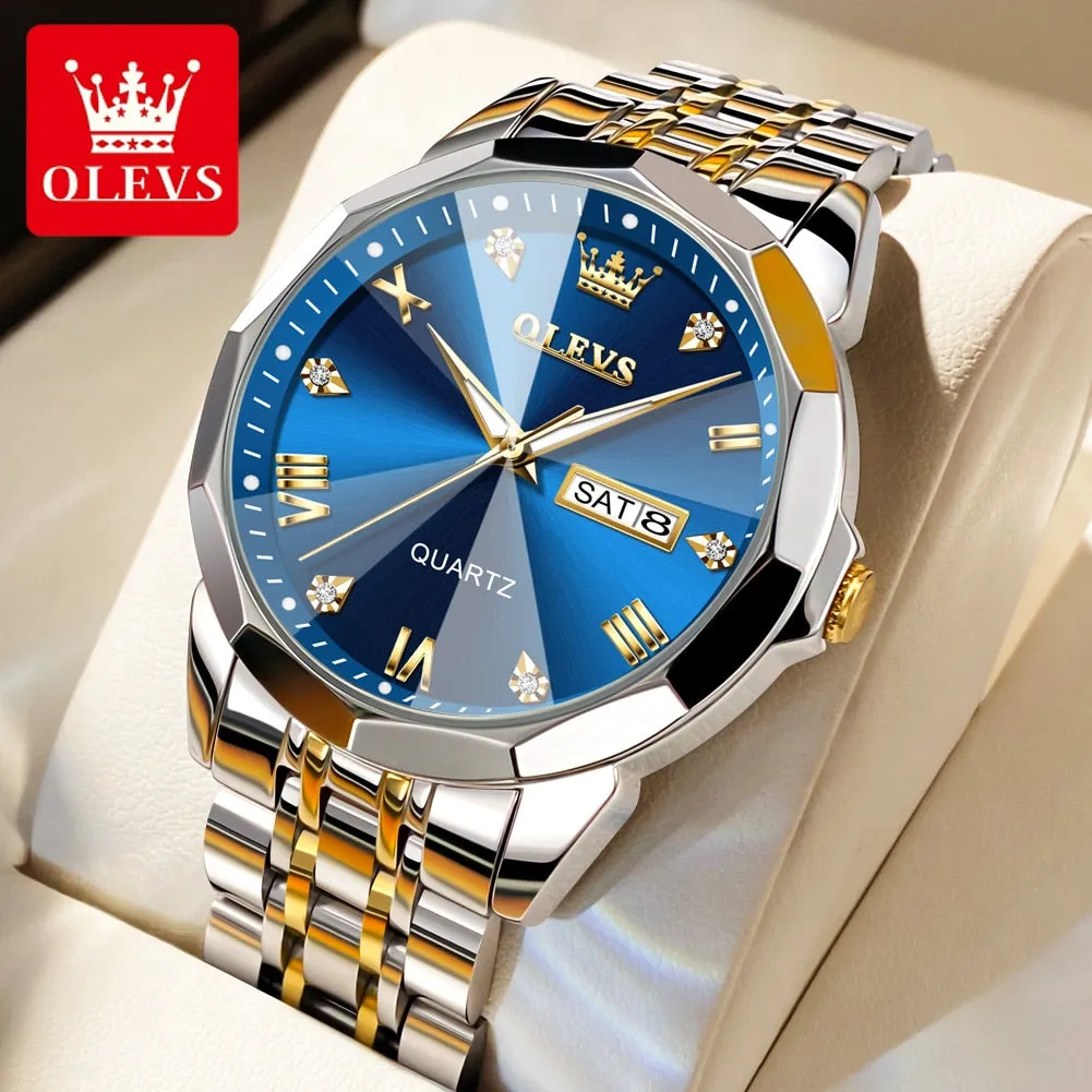 Top Brand Rhombus Mirror Luminous Waterproof  Wristwatch for Men