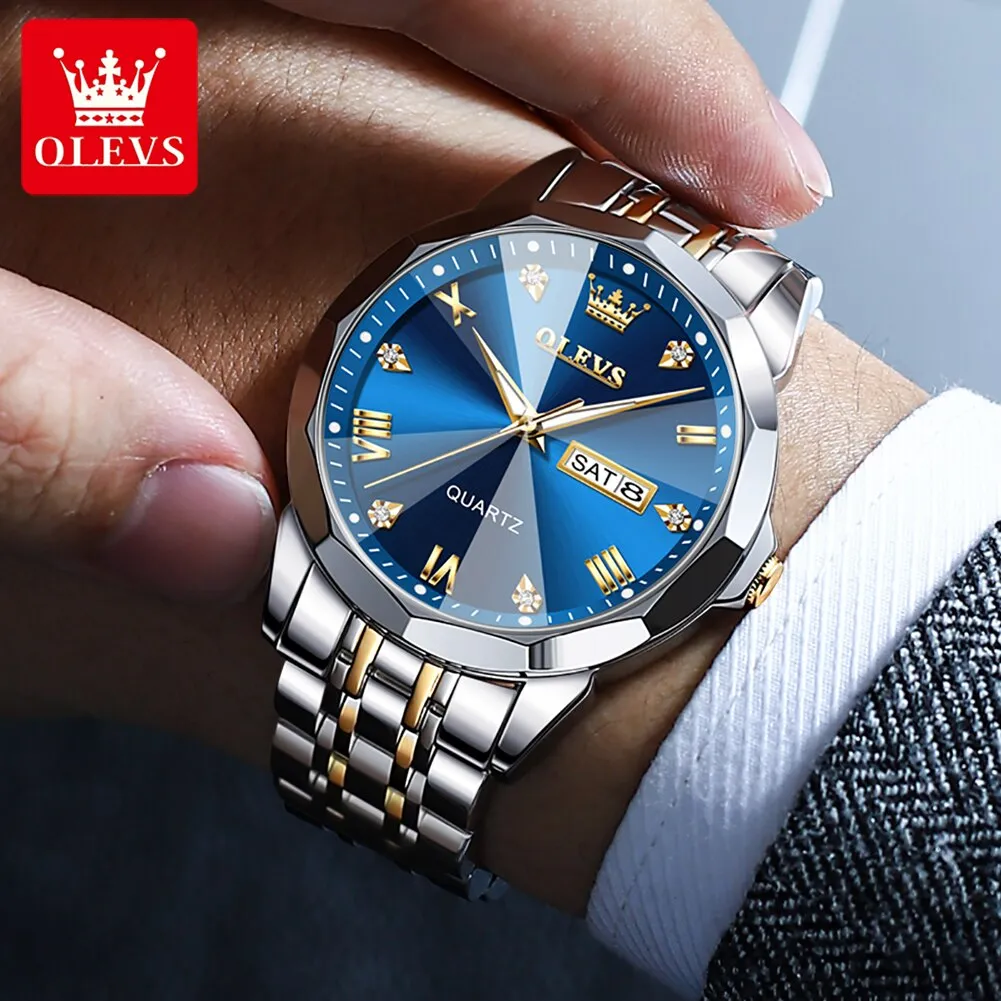 Top Brand Rhombus Mirror Luminous Waterproof  Wristwatch for Men