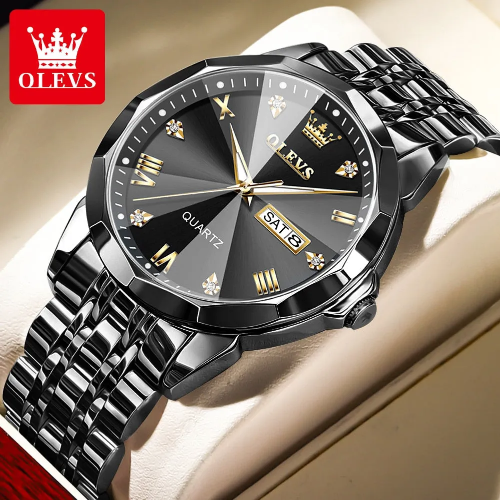 Top Brand Rhombus Mirror Luminous Waterproof  Wristwatch for Men