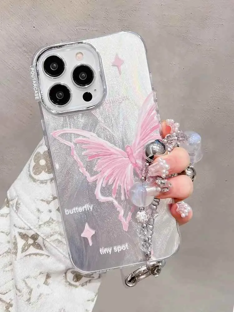 TSP173 Cute Phone Cases for Huawei Mate 60, 50, and 40 Pro and P40 and P50 Pro - Luxury Butterfly Bracelet Chain - Glitter Shiny Cover