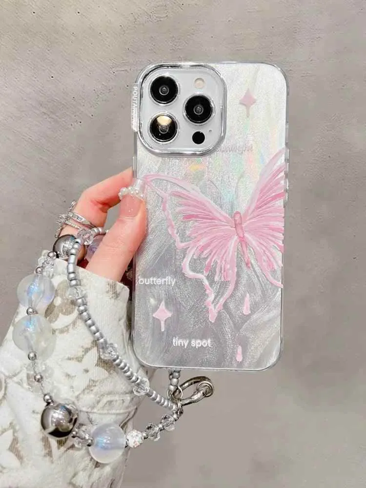 TSP173 Cute Phone Cases for Huawei Mate 60, 50, and 40 Pro and P40 and P50 Pro - Luxury Butterfly Bracelet Chain - Glitter Shiny Cover